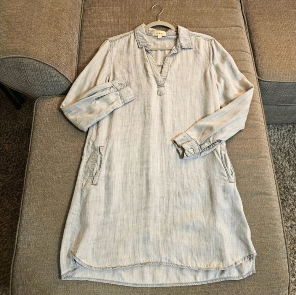 Cloth & Stone Light Gray Lyocell Minimalist Casual Shirt Shift Dress Size Medium